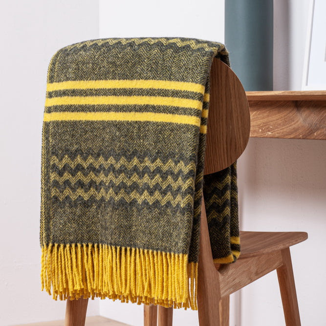 Elegant Yellow-Grey Pure Wool Throw „Laguna 8-05“