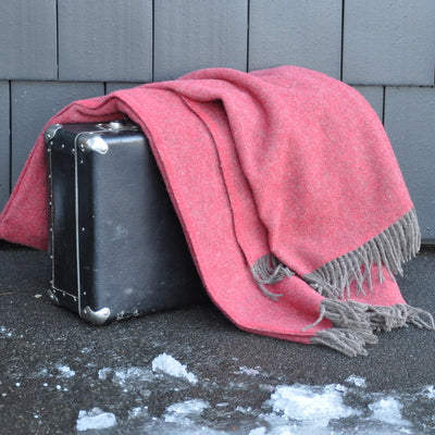 Luxurious Natural Brown and Deep Red Wool Throw „Mino 11-30“
