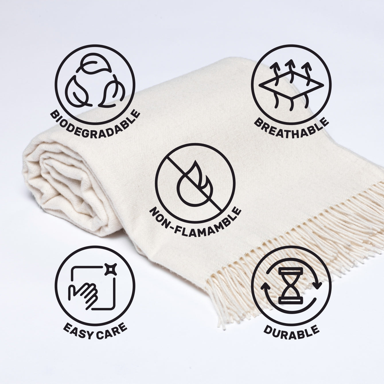 Arctic Elegance: White Merino Wool Throw „Classic 7-28“