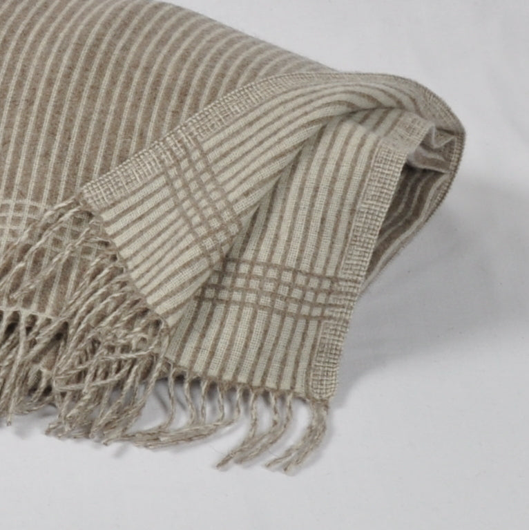 Timeless Stripes: Reversible White and Brown Merino Wool Throw „Etno 5-00“