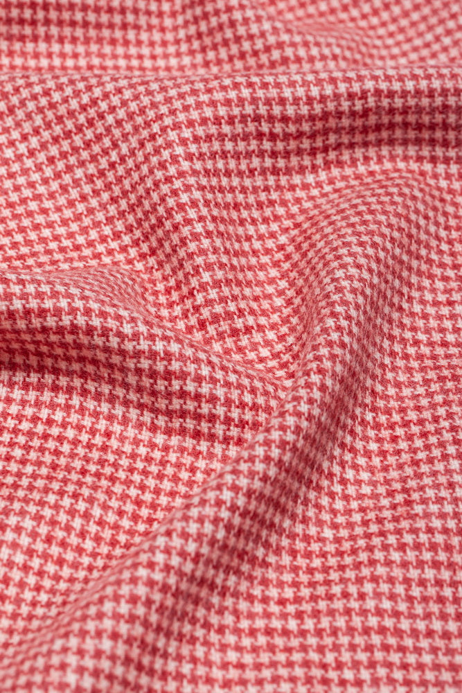 Crimson Check: Red and White Merino Wool Scarf 15-01