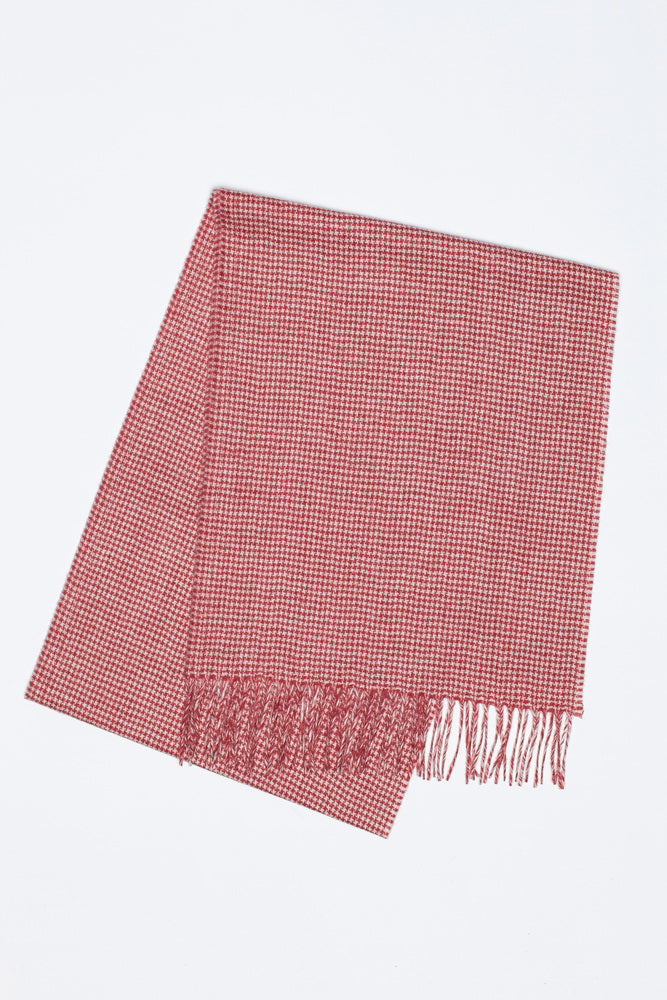 Crimson Check: Red and White Merino Wool Scarf 15-01