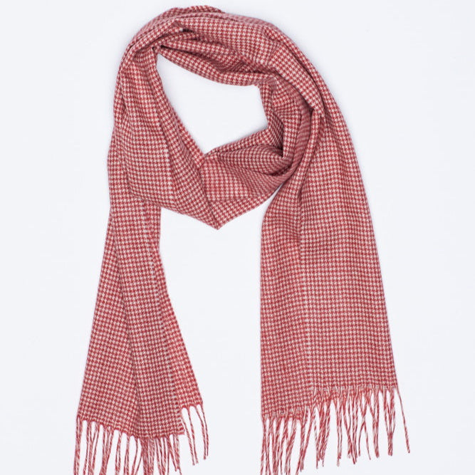 Crimson Check: Red and White Merino Wool Scarf 15-01