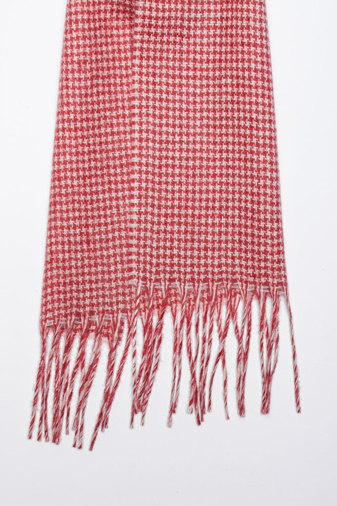 Crimson Check: Red and White Merino Wool Scarf 15-01