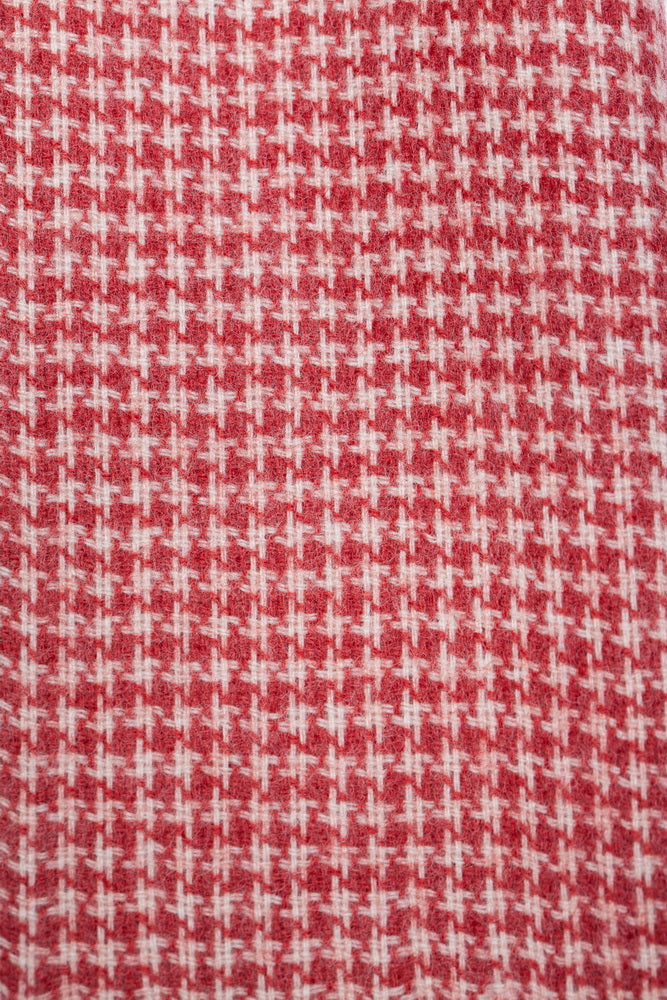 Crimson Check: Red and White Merino Wool Scarf 15-01